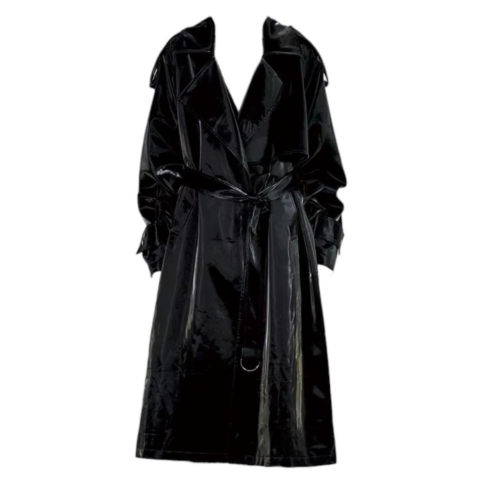Unbranded PVC Trench Coat Mens Black Patent Vinyl Matrix Goth Cyberpunk Duster